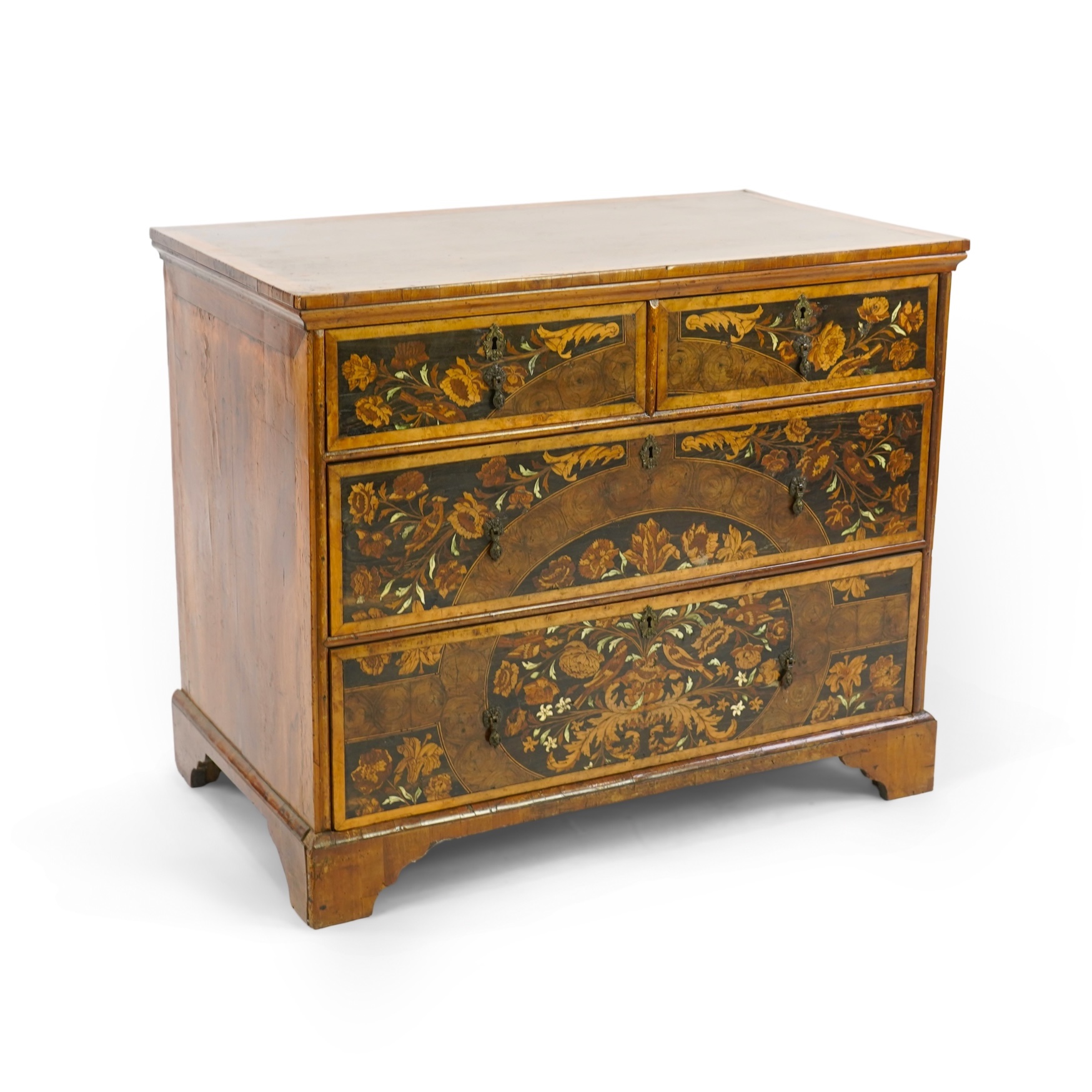 A William & Mary and later floral marquetry inlaid walnut chest